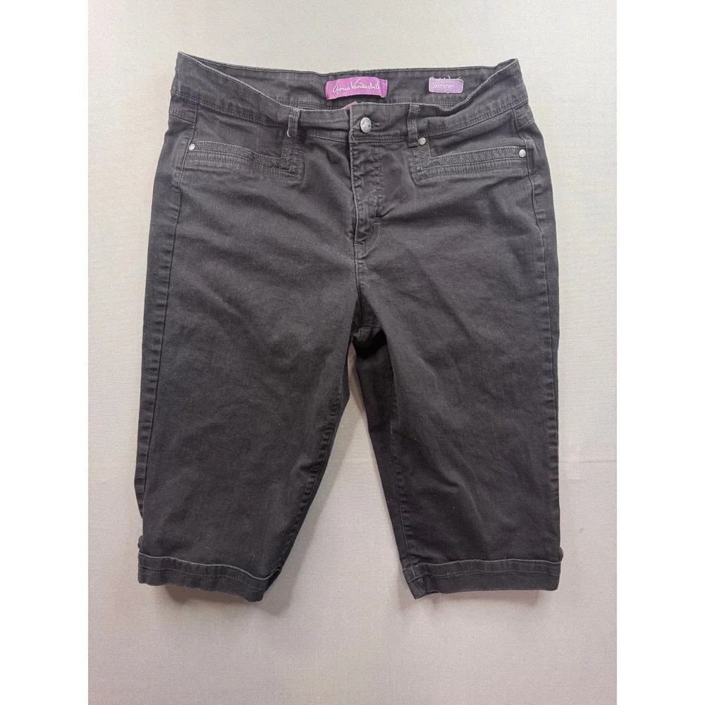 Gloria Vanderbilt Womens Skimmer Black Denim Shorts‎ Cuffed Knee Length Size 12